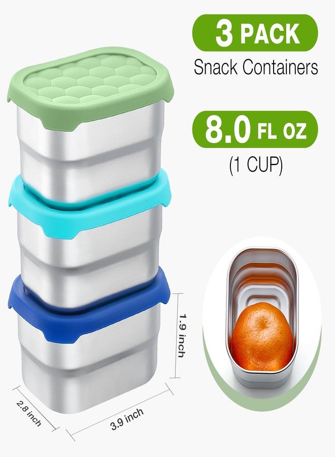 Gencywe 3 Pack Stainless Steel Snack Containers for Kids, 8 oz Easy Open Leak Proof Small Toddler Snack Containers with Silicone Lids, Stackable Metal Lunch Box for Daycare and School (Blue) - Image 2